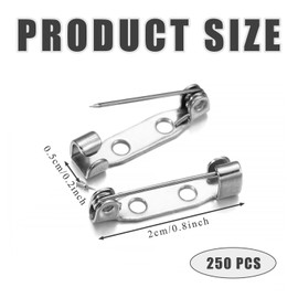 SYEYCW 250 Pcs Brooch Pins, Brooch Backs, Silver Badge Pin Backs, Brooch Clip Base Pins with Blank Safe Lock, 20mm Secure Back Clasp, for Badges, Corsages Boutineer, Jewelry Making, Crafts, Sewing