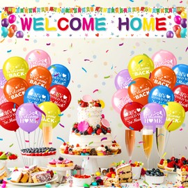 Welcome Home Decorations Colorful Welcome Home Banner and Balloons Welcome Home Yard Sign 24 Pcs Welcome Back Balloons for Homecoming Military Return Housewarming Reunion Family Party Supplies