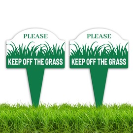 WEBEEDY 2 Pack Please Keep Off Grass Sign Aluminium Yard Signs with Stakes, Double Sided Stay Off Grass Signs for Yard Garden Pack, Rustproof Green Lawn Sign for Outdoor Use, 25x35cm