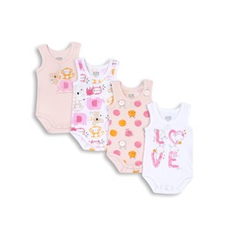 Chicco Sleeveless Cotton Bodysuits Set, Baby Bodysuit - Unisex, Rose, 1 Month (Pack of 4), rose