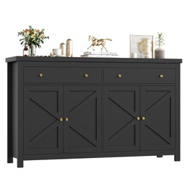 FOTOSOK Sideboard Buffet Cabinet with Storage, 55.1" Large Buffet Cabinet Kitchen Cabinet with Shelves and Doors, Farmhouse Coffee Bar Cabinet Wood Buffet Table Sideboard for Kitchen, Black