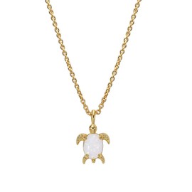 Women Cute Turtle Pendant Necklace Chain Choker or Ankle Ocean Hawaii Beach Holiday Created Opal 14K Gold Plated Friendship Sister Mother Daughter Dainty Minimalist Jewelry Gifts BFF (Pendant Necklace)