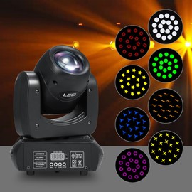 CaalLogt LED Moving Head Light Beam Light 120W Stage Light with 8 GOBOs 8 Colors 18 Prism Rotating Lights DMX12 Sound-Activated Auto Control Modes for KTV Bar Disco Wedding Party Live Show