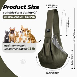 Aigret Future Dog Carrier Sling, Hand-Free Dog Sling Carrier for Small Dogs and Cats，Travel Safety Puppy Bag (ArmyGreen)