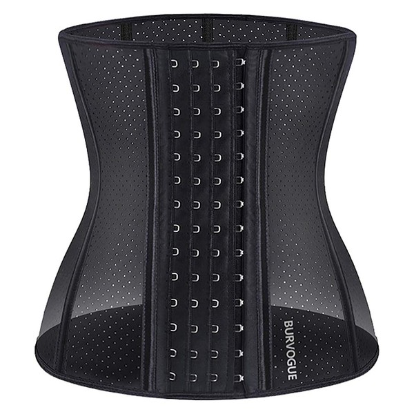 Burvogue Women's Waist Cincher Corset, Shaper Belt, Tummy Control, Breathable Elastic, Black-Steel 9 pcs (Mesh),