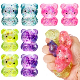8 Pack Bear Squishy Toys, Glitter Colorful Sensory Stress Balls for Anxiety Relief, Squishy Balls Fidget Toys for Kids Adult, Squeeze Balls Bulk, Party Favors Goodie Bags Stuffer for Boys Girls