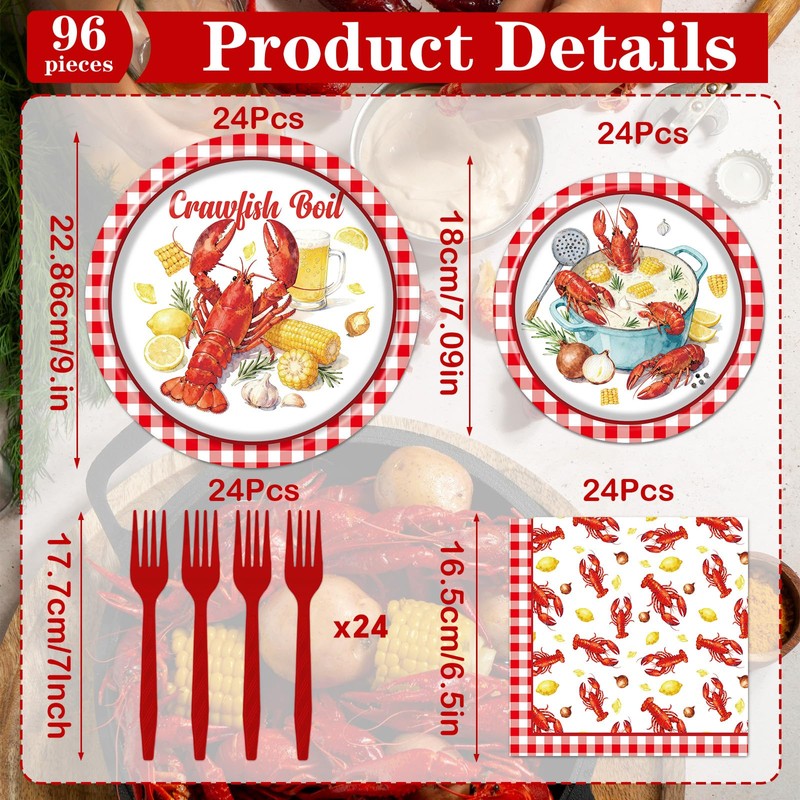 TAKEALOOKO 96 Pcs Crawfish Boil Party Supplies, Red White Crawfish