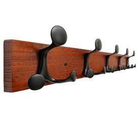 SKOLOO 24-Inch Cherry Wood Coat Rack Wall Mount with 5 Triple Hooks - Ideal for Family Entrances, Classrooms, and Pet Supplies Storage - Perfect Coat Hooks for Wall