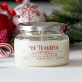 Christmas Candle Be Thankful | Strong Scented Holiday Soy Candle Cranberry + Orange + Apple + Cinnamon + Clove | Stocking Stuffer Gift - 10 oz