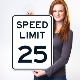 Speed Limit 25 MPH Sign, 18x24 Inches, Rust Free .063 Aluminum, Fade Resistant, Easy Mounting, Indoor/Outdoor Use, Made in USA by Sigo Signs