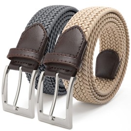 FAIRWIN Golf Belts for Men 2 Pack Elastic Work Stretchy Belt 1 3/8" Casual Mens Belts for Shorts Braided Belt Canvas