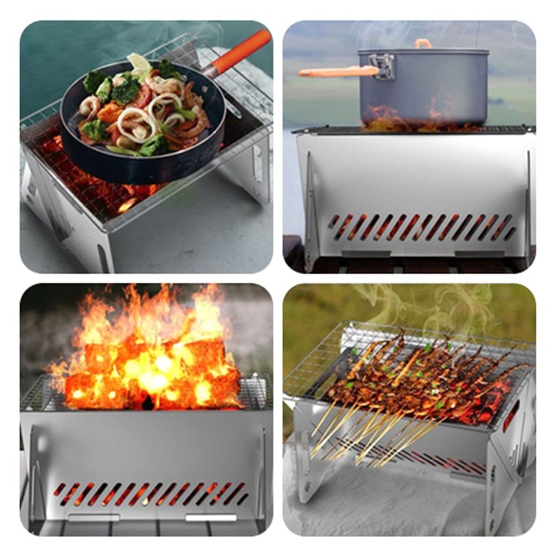 JDIEOQA Folding Campfire-Grill, Portable Stainless Steel Grate Barbeque Grill Small