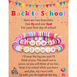IKIATY Back to School Gifts for Kids Girls, First Day of School Bracelet Mommy and Me, Mom Mother Daughter Bracelets Set of 2, First Day of Kindergarten Preschool 1st 2nd First Grade Gifts