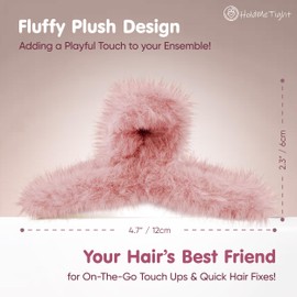 Hold Me Tight 4.3" Inch Large Fur Hair Claw Clips for Women Hair Clips for Thin Thick Curly Hair 90’s Strong Big Grip Matte Banana Clips with Strong Jaws for girls, ladies (White Pink Rouge Peach)