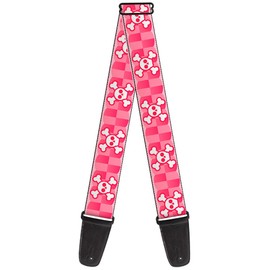 Buckle-Down Guitar Strap Cute Skulls Checkers Pinks White 2 Inches Wide