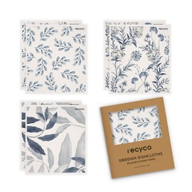 RECYCO - Juego de 6 paños de cocina suecos lavables al por mayor, toallas de papel de limpieza reutilizables de celulosa, absorbentes, paños de cocina, 7 pulgadas de largo x 8 pulgadas de ancho, azul