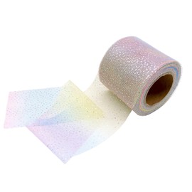 Rainbow Glitter Tulle Rolls 6CM*25 Yard,Spool Tulle for Table Runner,Gradient Glitter Netting Fabric Tulle for Skirt Sewing Wedding Party Gift Ribbon,Gradient Pink Yellow Blue