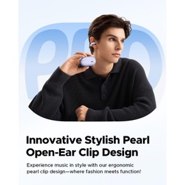 SoundPEATS PearlClip Pro Ear Clip Earbuds, Open-Ear Wireless Earphones Bluetooth 5.4 with Mic, IPX5 Waterproof, Clip On Headphones 24 Hours Playtime, APP Control for Runing/Cycling/Fiteness (Purple)