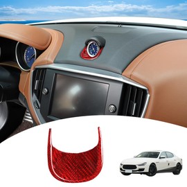 YIWANG 100% Real Carbon Fiber Dashboard Center Clock Compass Cover for Maserati Ghibli 2014-2021 Interior Accessories (Red)