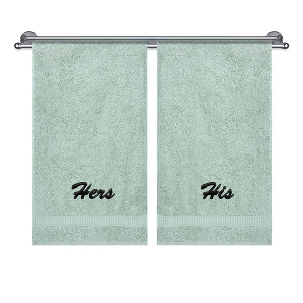 Hers and His Monogrammed Hand Towels, Couple's Gift Sets, Super Soft, Highly Absorbent, Anniversary, Wedding, Engagement Gifts for Couples, 100% Turkish Cotton 2 Piece Hand Towel Set, Green