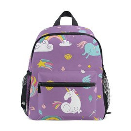 ALAZA Kids School Backpack with Chest Strap, Cute Unicorn Rainbow And Diamond Purple Students Childrens Book Bag for Boys Girls
