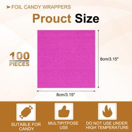 PATIKIL Foil Candy Wrappers 3x3 Inch, 100 Pcs Square Orange Pattern Aluminium Foil Candy Wrapping Paper for DIY Chocolate Candies Packaging Decoration, Rose Red