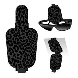 DtuiQSDRV Leather Magnetic Sunglass Holder for Car Sun Visor, Cute Eyeglass Ticket Card Hanger Clip, Universal Auto Interior Accessories for SUV Pickup Truck Black Leopard Print