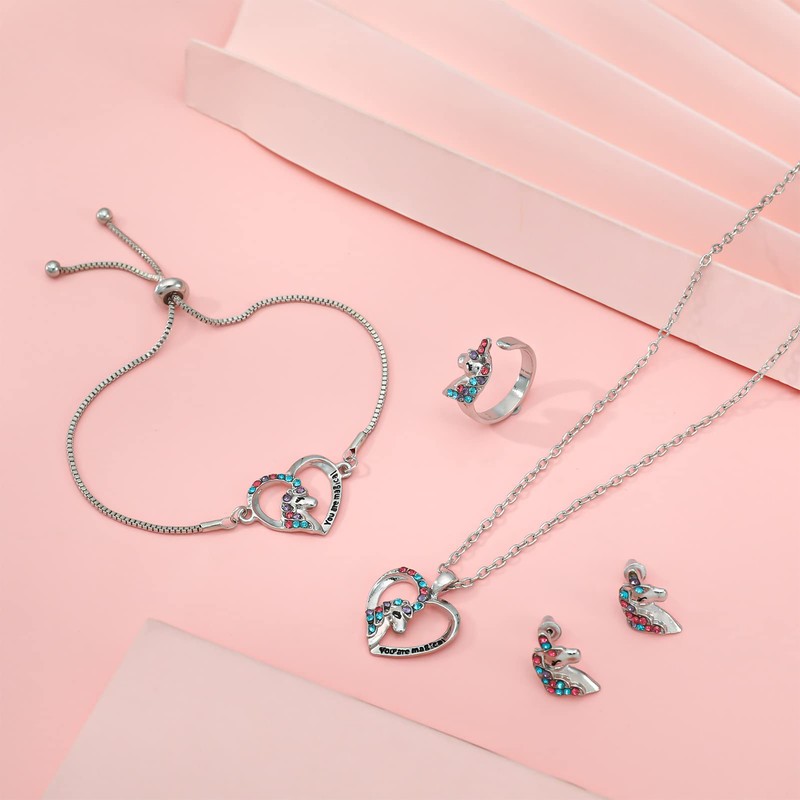 Smilcloud 4 PCS Girls Jewelry Set Unicorn Mermaid Necklace Bracelet