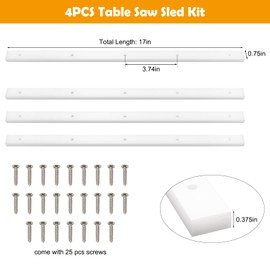 4PCS Crosscut Sled, Catcan Table Saw Sled Kit with Predrilled Holes and 25 Screws, 3/4" x 3/8" x 17" Miter Bars for Table Saw for T Tracks Woodworking, Router Table and Bandsaws (4)