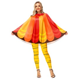 Thanksgiving Costume Adult Women Funny Cartoon Graphic Thanksgiving Poncho Cosplay Turkey Outfit
