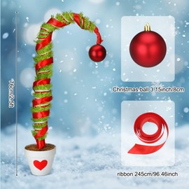 Seenelling 2.5ft Mini Christmas Tree Artificial Tabletop Lime Green Bendable Christmas Tree with Ball, Red Silk Ribbon and Pot for Home Office Holiday Party Fireplace