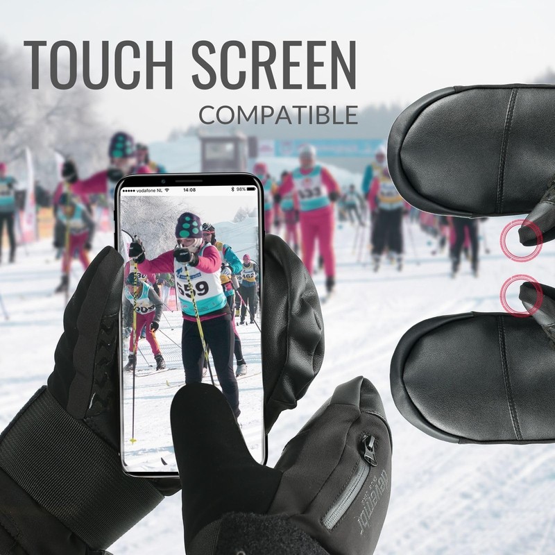devembr Ski Mittens with Wrist Guards, Snowboarding Mittens Touchscreen, Snow