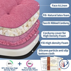 BUYUE Double-Layer Thickened Chair Cushion for Dining Chair, Natural Latex Foam Support, 2-Faced Reversible Kitchen Seat Cushion, Practical Non-Slip Chair Pad, 1 PC, Pink