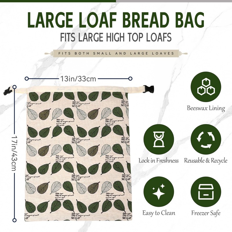 Beeswax Bread Bags for Homemade Sourdough, Sourdough Bread Bag with
