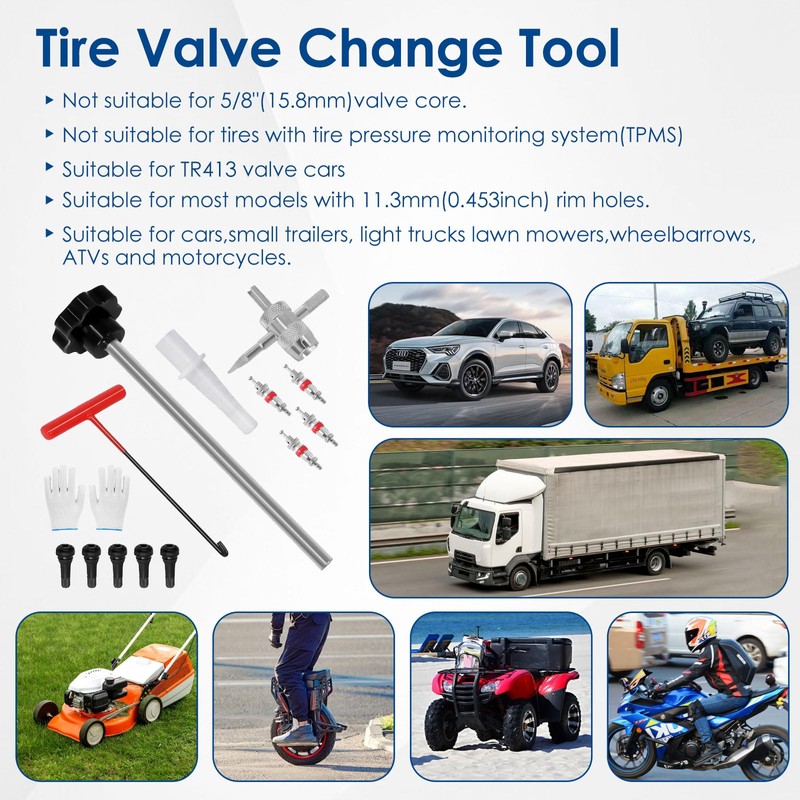 Quick Change Tire Valve Tool Kit, 4-Way Tire Valve Stem