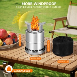 Portable Table Top Fire Pit, Smokeless Stainless Steel Firepit, Safe Burning Mini Outdoor Stove, Fueled by by Wood Pellet Liquid Fuels, Small Fire Pit with Carry Bag for Camping Outdoor Patio, 14CM