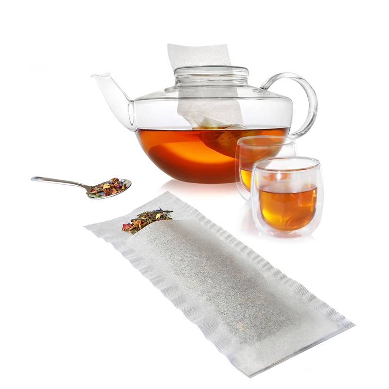 Finum Disposable Paper Tea Filter Bags for Loose Tea, White,