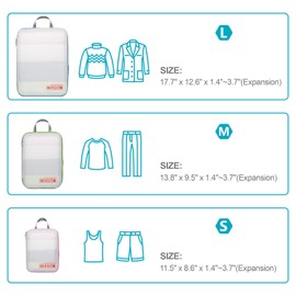 Cambond Compression Packing Cubes for Travel - 3 Pack Travel Bags Luggage Organizers Travel Essentials Compression Cubes for Carry on Suitcases, White