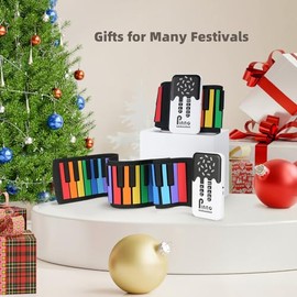 POGOLAB POGOLAB 49 Key Roll Up Keyboard Piano, Portable Digital Electric Foldable Piano Keyboard, Rechargeable, 8 Tones, 6 Educational Demo Songs, for Beginners Gift (Rainbow)
