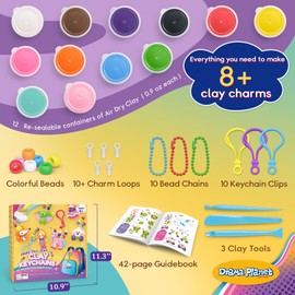 Drama Planet Make Your Own Clay Keychains – Air Dry Clay Craft Kit for Kids Ages 6 and Up, Create 8+ Charms and Bag Decorations, Great Gift for Girls and Boys