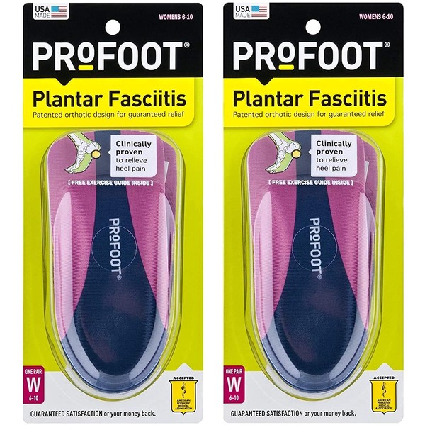 ProFoot Orthotic Insoles for Plantar Fasciitis & Heel Pain, Women's 6-10, 2 Pair