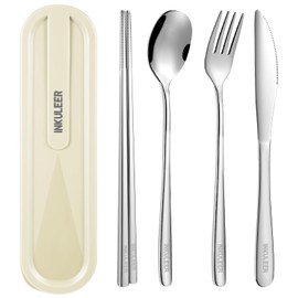 inkuleer Juego de Cubiertos de Viaje, Cubiertos de Acero Inoxidable 18/8, Juego de Utensilios Reutilizables con Estuche, lonchera portátil para Acampa