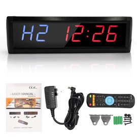 Large Gym Timer,LED Interval Timer Count Down/Up Clock Stopwatc 12/24 Real Time Clock Programmable Interval Timing with Remote for Home Garage Gym,Product Size 13.3*3.9*1.6IN,Digital Size: 1.8IN