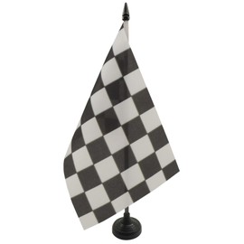 AZ FLAG CHECKERED BLACK AND WHITE TABLE FLAG 5'' x 8'' - CAR RACE DESK FLAG 21 x 14 cm - Black plastic stick and base