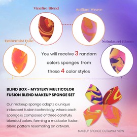 Unfovi Makeup Sponge Blind Box, Random 3Pcs from 4 Colors Makeup Sponges Set, Tricolor Fusion Beauty Cosmetic Beveled Shape for Foundation, Concealer, Powder Cream and Liquid Application (Mystery Box)