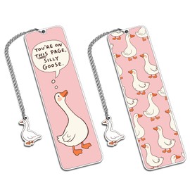 Pink Stuff Cute Bookmarks for Women Girls Book Lovers Book Marks for Reading Women Funny Book Lovers Gifts, Reading Accessories Gag Bookish Gifts for Readers Women Silly Metal Bookmarks Goose 2-Side