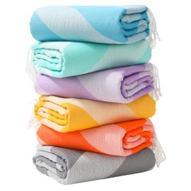 Genovega 6 Packs Oversized Stripe Turkish Beach Towel 74"x38" Thin Quick Dry Sand Free Pool Swim Towels Large XL Adult Clearance Blanket Travel Vacation Accessories Essentials Mulite Diagonal Stripe