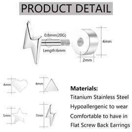 KASFREE Titanium Flat Back Earrings for Women Helix Earrings for Women Flat Back Earrings for Cartilage Screw Back Earrings for Women (Set 1)