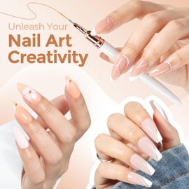 UNA GELLA Nail Art Pens Metallic, Liner Brushes Set For Nail Art Gel Polish, 5Pcs White Color, Detail Nail Art Design Painting Brush Set For Nails Gel Fine Drawing Nail Tools, Sizes 7/9/11/15/20mm