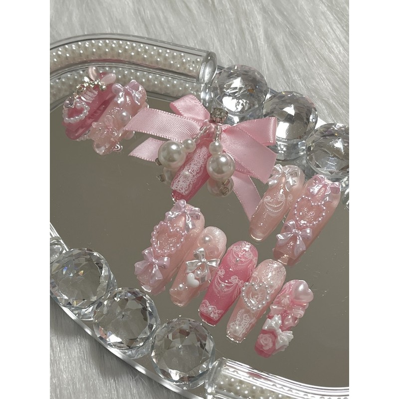 Pink Core Soft Handmade Nail Tips - Almond (Parts may